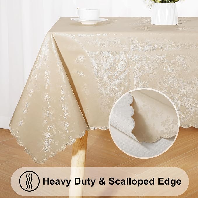Smiry Rectangle Table Cloth, Waterproof Heavy Duty Vinyl Tablecloths, Wipeable Washable Table Cover for Kitchen and Dining Room (Beige, 60" X 144")