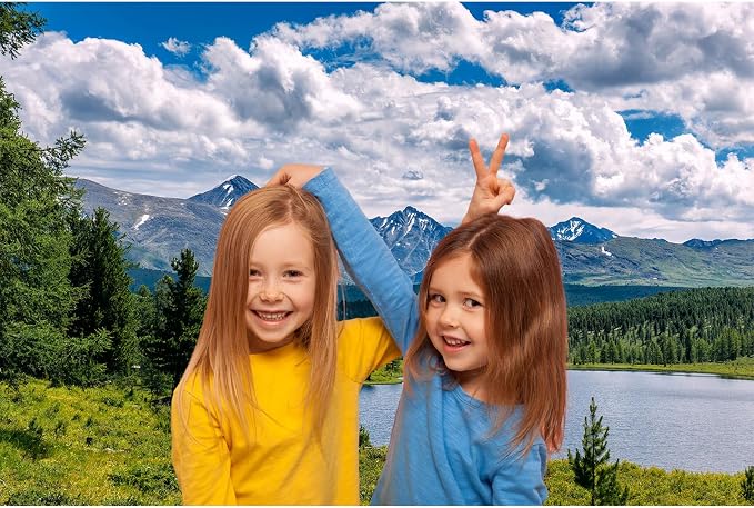 Mountain Lake Backdrop Pine Trees Forest Natural Landscape Photography Background Tranquil Lake Fantastic Mountains Blue Sky with Clouds Background Mountains Turquoise Water Backdrop Props 12x8ft