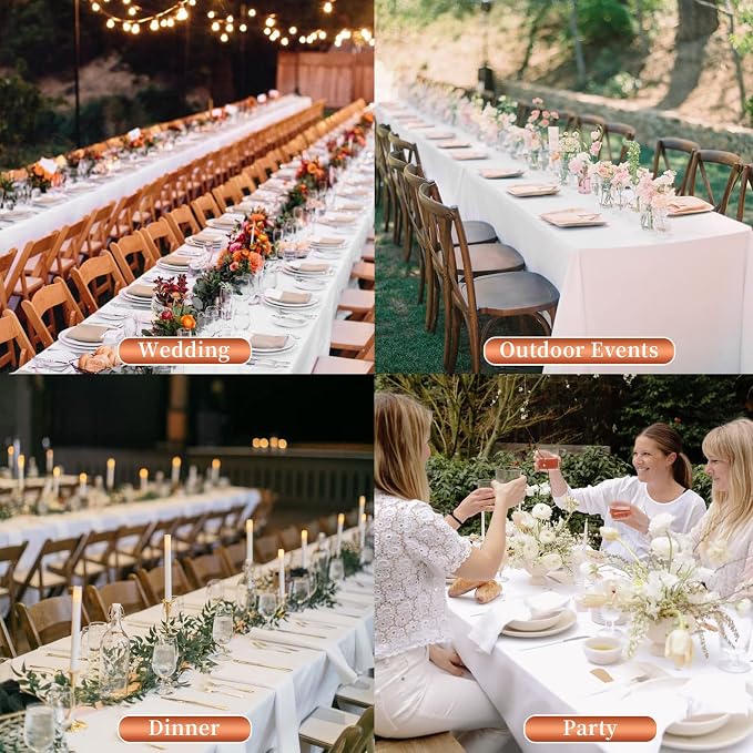 Showgeous 12 Pack White Rectangle Tablecloth, 90 x 132 Inch, Wrinkle & Stain Resistant, Polyester, Perfect for 6ft Table, Weddings, Banquets, Parties