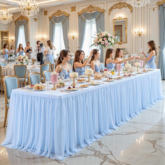 2 Pack Baby Blue Tulle Tablecloth Skirt for 8 Foot Rectangle Tables Baby Shower Tablecloths Blue Ruffle Tutu Table Skirt Stretch Fitted Table Covers for Wedding Birthday Party Banquet Reception