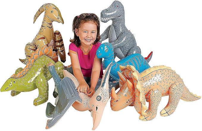 Fun Express Large Inflatable Dinosaur Set of 6 - Dinosaur Birthday Decorations for Boys & Girls | Party Favors & Dino Decor for Kids Birthday Party | Giant Blow Up Dinosaur Toys 27-30 Inch