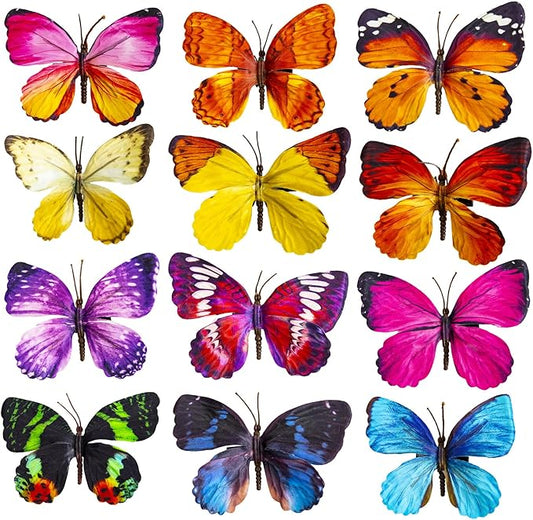 Berfutall-Decorative Butterfly Clips, 3D Artificial Silk Butterflies, Multicolor, 12-Pack, Home and Floral Decor (A, Large)