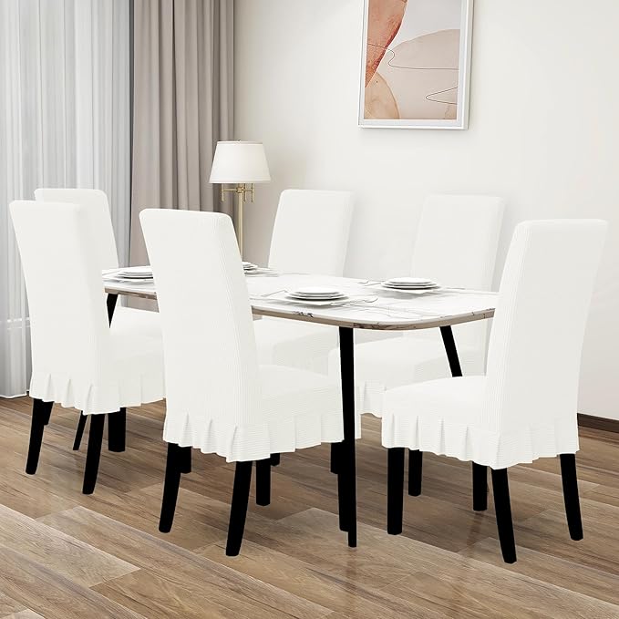 Easy-Going Dining Chair Covers Stretch Parsons Chair Slipcover with Skirt Chair Covers for Dining Room Restaurant Banquet (8 PCS, Cream)