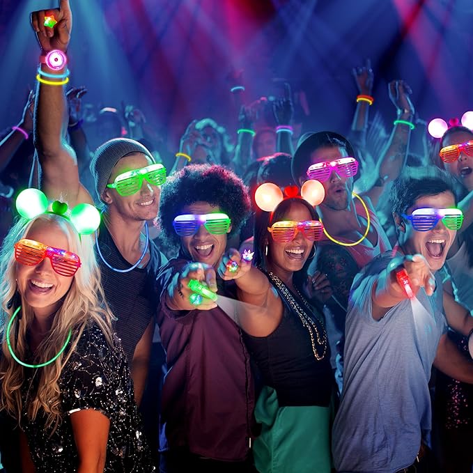Mocoosy 103PCS Glow in the Dark Party Supplies, Light Up Party Favors for Kids, Halloween Carnival Neon Toys Bulk Party Pack With Glow Sticks, Glasses, LED Bracelets, Finger Lights, Ring, Headbands