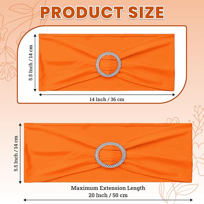 VDS - Orange | Spandex Chair Sashes Bows | 250 PCS | Stretch Elastic Banquet Universal Folding Chair Band Tie with Silver Buckle Slider for Wedding Party Conference Celebration Event Decoration