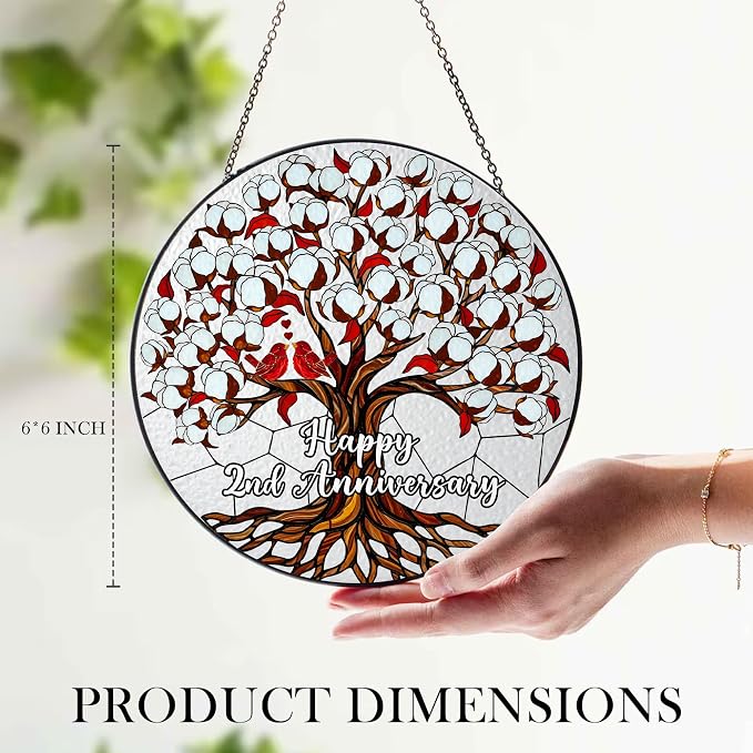 2nd Wedding Anniversary Stained Glass Suncatcher, Cotton Anniversary Wedding Gift, 2nd Anniversary Marriage Gifts for Couples, Wife, Husband or Parents, 2 Year Marriage Celebration