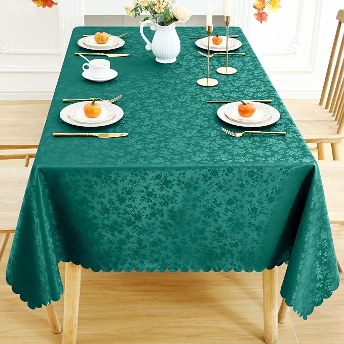 Smiry Rectangle Table Cloth, Waterproof Heavy Duty Vinyl Tablecloths, Wipeable Washable Table Cover for Kitchen and Dining Room (Christmas Green, 60" X 120")