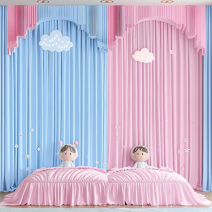 Pink Blue Backdrop Curtains for Gender Reveal Boy or Girl Parties Wrinkle Free Photo Curtains Backdrop Drapes Fabric Decoration for Birthday Party Baby Shower 5ft x 8ft,2 Panels