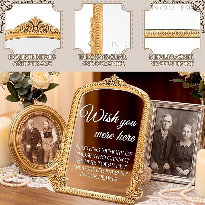 Bucherry Vintage Wedding Memorial Sign with Mirror In Loving Memory Ornate Gold Frame Tabletop Display for Weddings Anniversaries Celebrations 12" x 9.5"