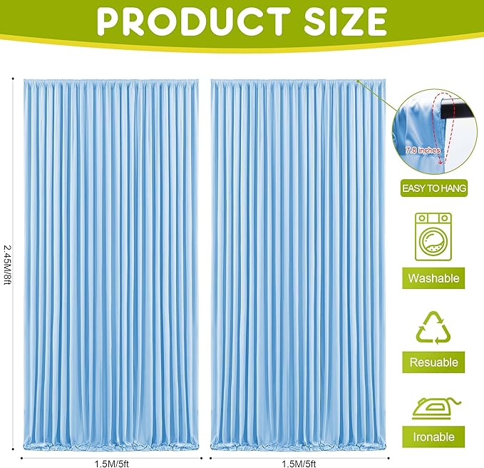 Wokceer Blue Backdrop Curtain for Wedding Parties 10x8FT Photo Polyester Backdrop Drapes for Wedding Photoshoot Baby Shower Birthday Party Curtains Photography Background 2 Panels 5x8FT