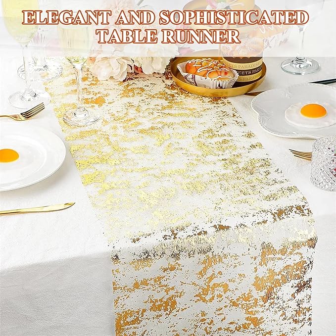 12 Pack Glitter Metallic Gold Table Runner, 11 x 108 Inches Sequin Table Runners, Mesh Decorations Glitter Table Runner for Party Wedding Birthday Bridal Shower Event Christmas Decorations