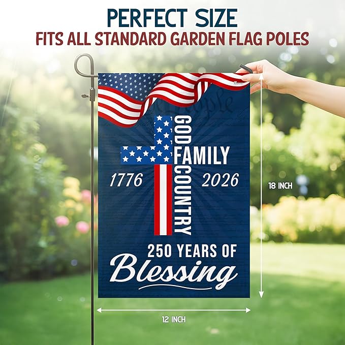 FLAGWIX American 250 Years of Blessing Flag - Polyester Double-sided Yard Flags For Outside Garden Flag (11.5" x 17.5") - 4th of July Decorations for Home Yard Garden Decor Banner, Gifts For Men Women