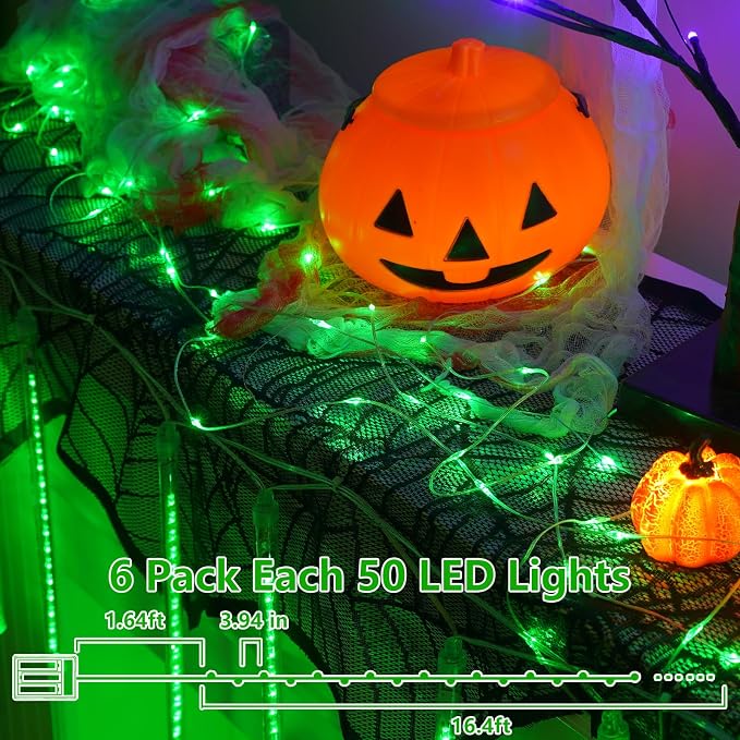 YEGUO Fairy Lights Battery Operated, 6 Pack Each 16ft 50 LED Green Mini String Lights, 2 Modes Silver Wire Christmas Twinkle Light Indoor for Halloween Bedroom Wedding Party Holiday Gift