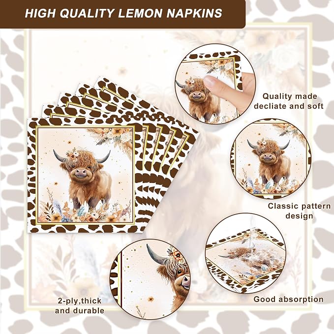 120PCS Boho Highland Cow Party Supplies for Boys girls Holy Cow Highland Themed Baby Shower Birthday Party Decorations Tableware Set Plates Napkins Cups Set for 20 Guests