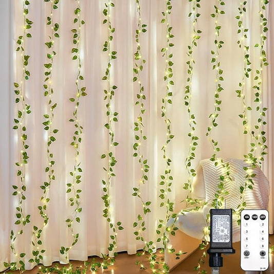suddus 300 LED Vines with Lights Plug in, 9.8ft x 9.8ft Fairy Lights with Vines, Pothos Curtain Lights for Wall, Bedroom, Dorm, Wedding, Party, Indoor, Outdoor Decor(Warm White)
