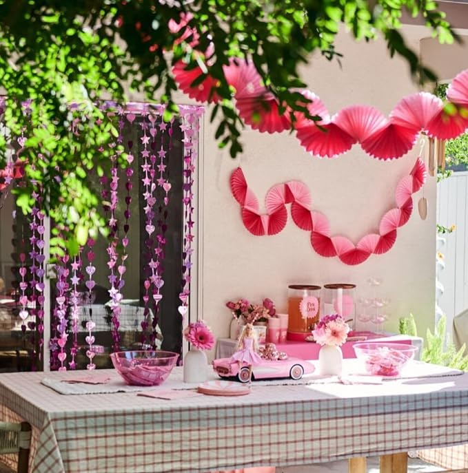 xo, Fetti Pink Paper Fan Garland - 6 Ft. | 3D Bachelorette Party Decorations, Birthday Party Supplies, Pink Preppy HBD, Baby Shower