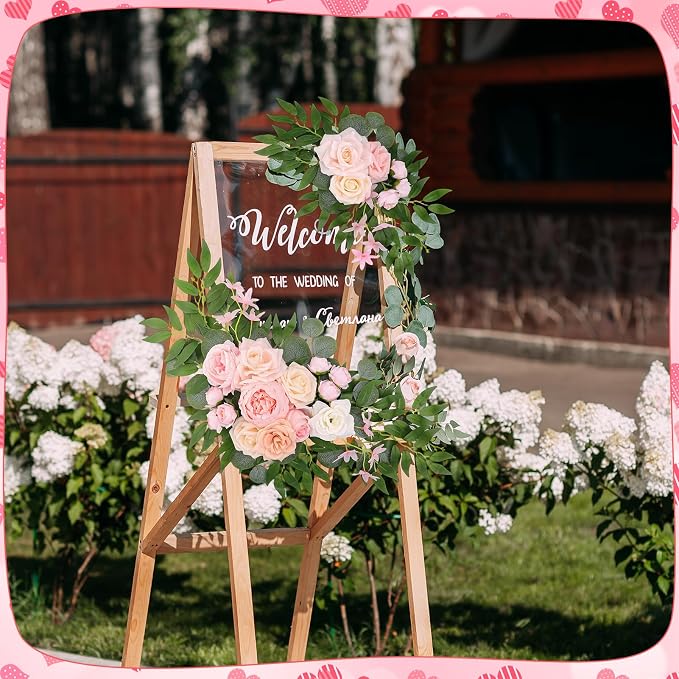 2 Pcs Wedding Arch Decorations - Reusable Artificial Hanging Flowers Floral Swag Greenery Garland for Wedding Welcome Sign Backdrop Bridal Ceremony Reception Backdrop Decoration(Light Pink
