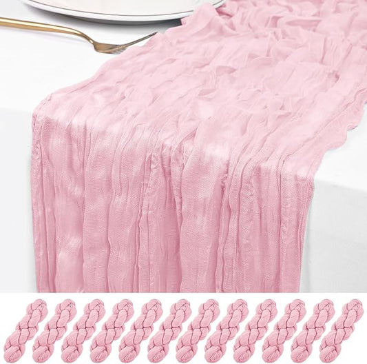 12 Pack Light Pink Cheesecloth Table Runner 120 inch Fall Thanksgiving Boho Rustic Gauze Farmhouse 10FT Cheese Cloth Runner for Baby Shower Wedding Party Holiday Home Decor
