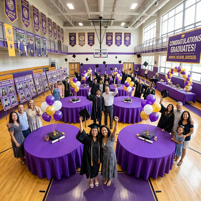 8 Packs 120 Inch Purple Round Tablecloth in Diameter, Washable Polyester Fabric Tablecloths, Wrinkle Resistant Table Cloth for Wedding Party Banquet Dining