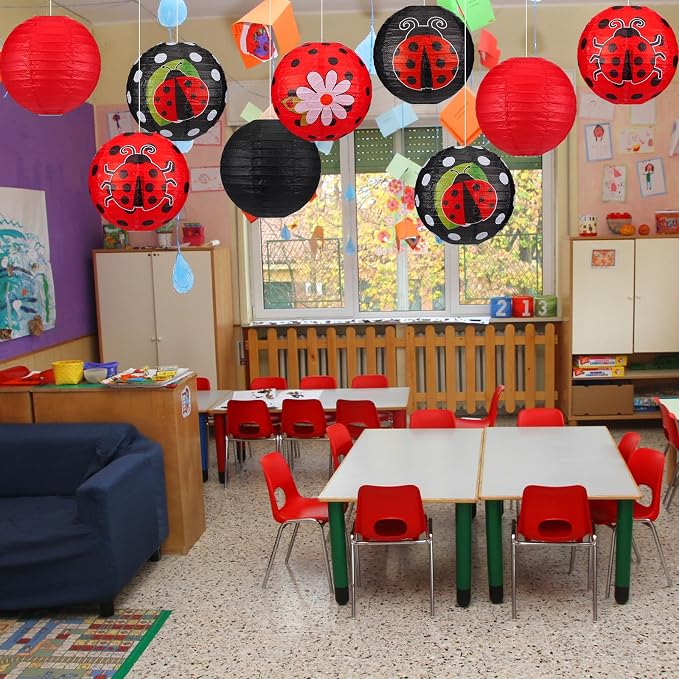 Panelee 12 Pcs Ladybug Party Decorations Paper Lanterns 8 Inch Hanging Round Paper Lanterns for Holiday Party Decorations Supplies Indoor Outdoor