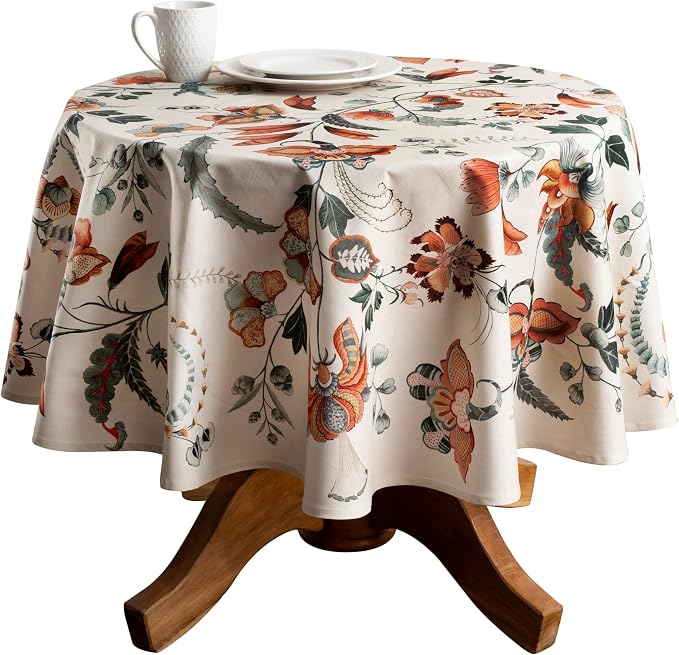 Maison d' Hermine Table Cloth Round Table 100% Cotton 63 Inches Fall Tablecloth Reusable Everyday Use for Thanksgiving Christmas Decorations Dining Farmhouse Party (Dalida)