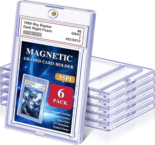 Magnetic Graded Card Slab for Trading Cards, Acrylic One Touch Card Case Holder PSA Slab Protector with Label Position Fit for TCG, MTG, Baseball Cards, Sports Cards, Game Cards(6P)