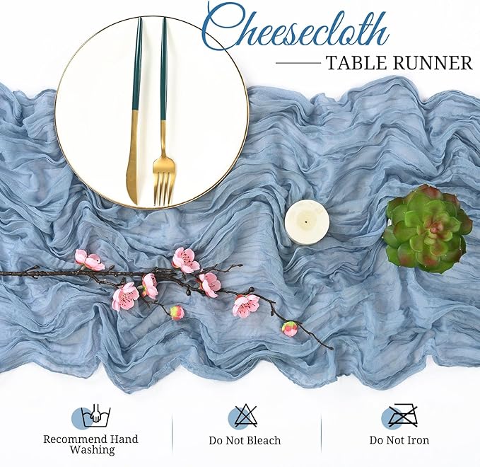 Pesonlook 16 Pack Cheesecloth Table Runner, 13Ft Boho Gauze Table Runner 35×157 Inch Rustic Romantic Long Table Runner for Wedding Party Bridal Shower Thanksgiving Christmas Decoration(Dusty Blue)