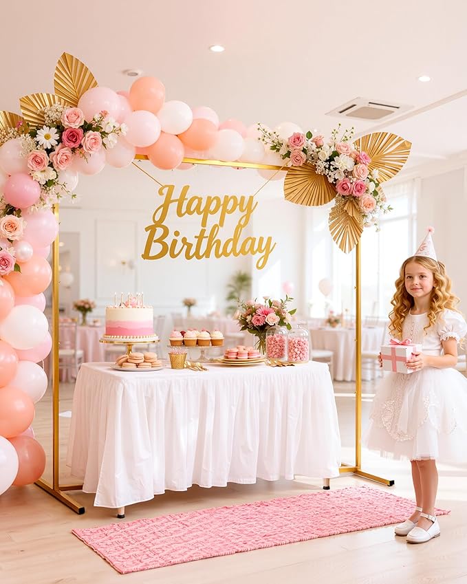 Pureegg Square Backdrop Stand - 6.6FT Gold Balloon Arch Stand with Adjustable Leveling Feet, Easy-to-Assemble Metal Wedding Arch for Wedding Decor, Parties