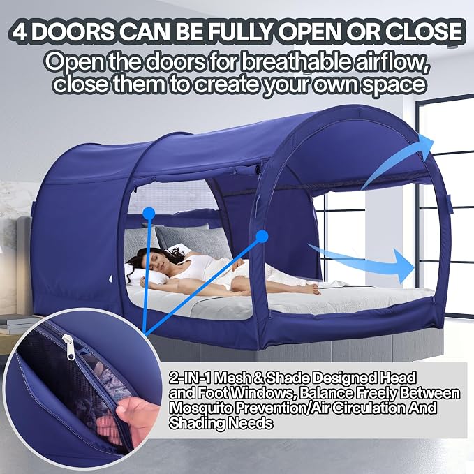 LEEDOR® Bed Tent Dream Tent Bed Canopy Shelter Cabin Sleeping Tent Indoor Pop Up Privacy Warm Breathable Mosquito Mesh Twin/Full/Queen for Kids and Adult (Mattress Not Included)