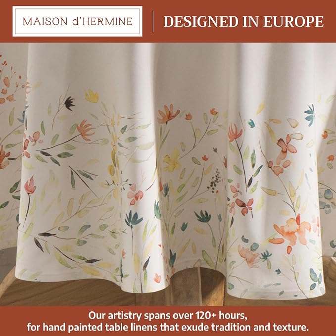 Maison d' Hermine Table Cloth Round Table 100% Cotton 63 Round Inches Tablecloth Reusable Decorative for Dining Kitchen Room Farmhouse Party Home Hotel Restaurant Spring Summer - Colmar