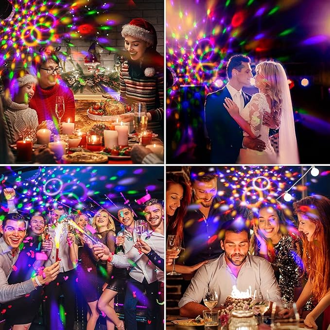 Party Lights,Disco Light Disco Ball Dj Rave Lights Strobe Lights Sound Activated Stage Lights Projected Effect Dancing Light Remote Control for Birthday Xmas Wedding Bar Glow Party Christmas