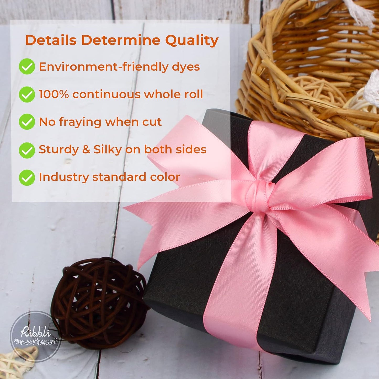 Ribbli Double Faced Pink Satin Ribbon,1” x Continuous 25 Yards,Use for Bows Bouquet,Gift Wrapping,Baby Shower,Floral Arrangement