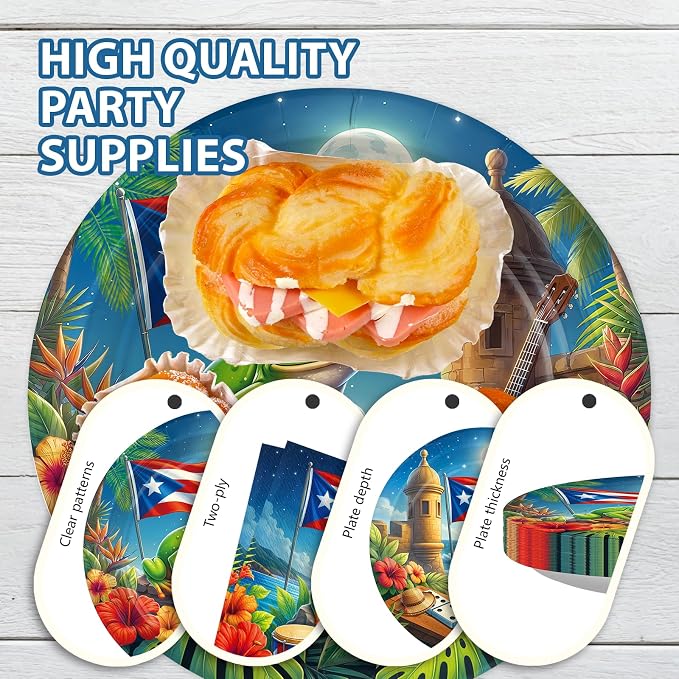 96Pcs Puerto Rico Party Decoration Flag Frog Plates and Napkins Coqui Frog Tableware Set for Puerto Rico Holiday Family Gathering Birthday Fiesta Theme Party Supplies, Serves 24