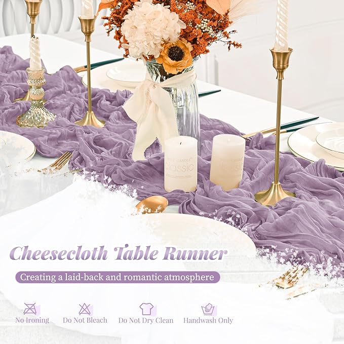 12 Pack Purple Cheesecloth Table Runner, 10FT Violet Amethyst Cheesecloth Rustic Boho Table Runner Long Romantic Semi Sheer Table Runner for Wedding Birthday Bridal Party Decorations(21.5×120 Inch)