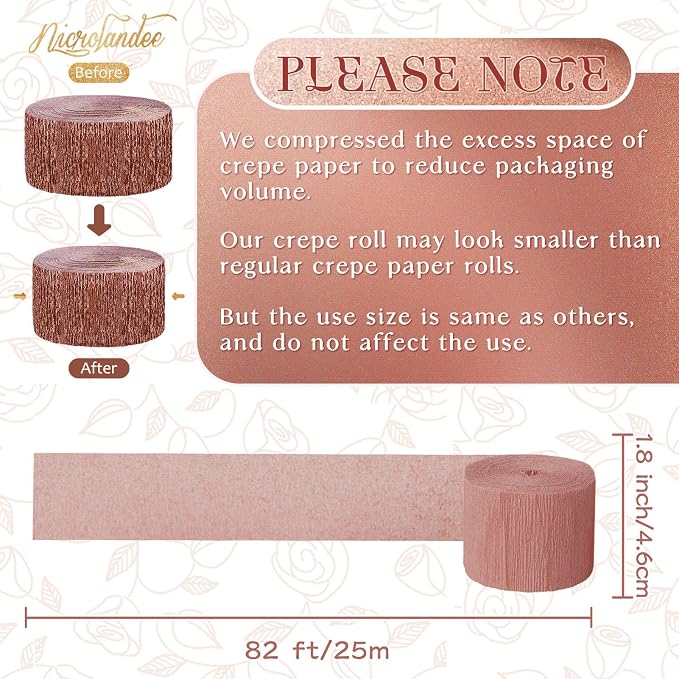 Rose Gold Wedding Decorations - 15 PCS Tissue Paper Pom Poms + 8 Rolls Rose Gold Crepe Paper Streamers for Engagement Party Wedding Birthday Bridal Shower Bachelorette