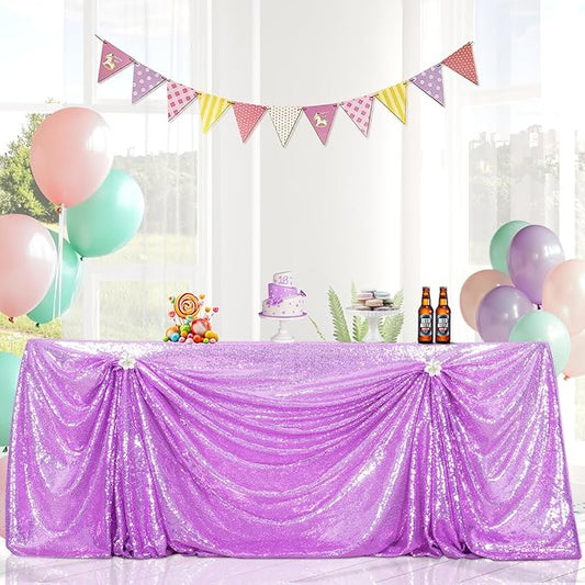 PartyDelight Lavender Sequin Tablecloth 90"x156" Rectangle Shimmer Table Cloths Sparkle Glitter Wedding Banquet Decorations