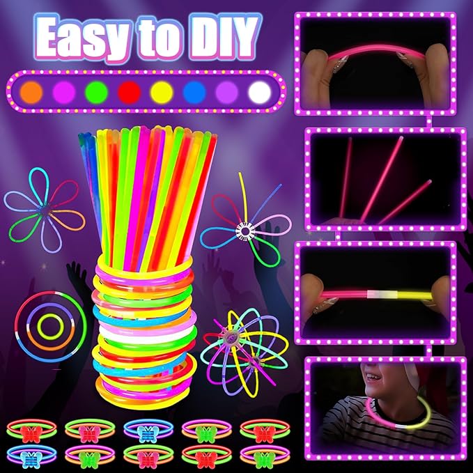 MIBOTE 269Pcs Led Light Up Toys Party Favors Glow in the Dark Party Supplies for Kid/Adults with Light Up Glasses,Headband,Rings,Bracelets,100 Glow Sticks Bulk Party Pack DIY Glow Neon Party Supplies