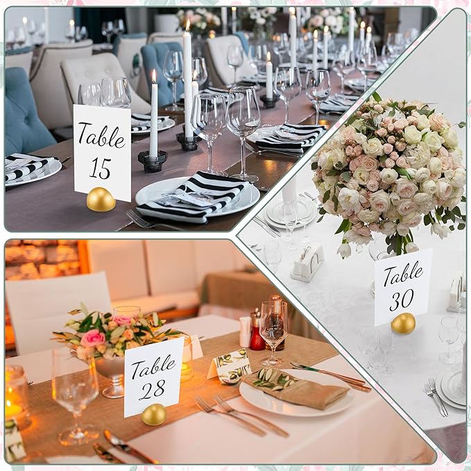 Queekay 30 Packs Gold Round Table Number Stands with 1-30 Cards- 4x6 Inch, Wedding Table Number Holders for Reception, Centerpieces, Party Decorations(Gold)