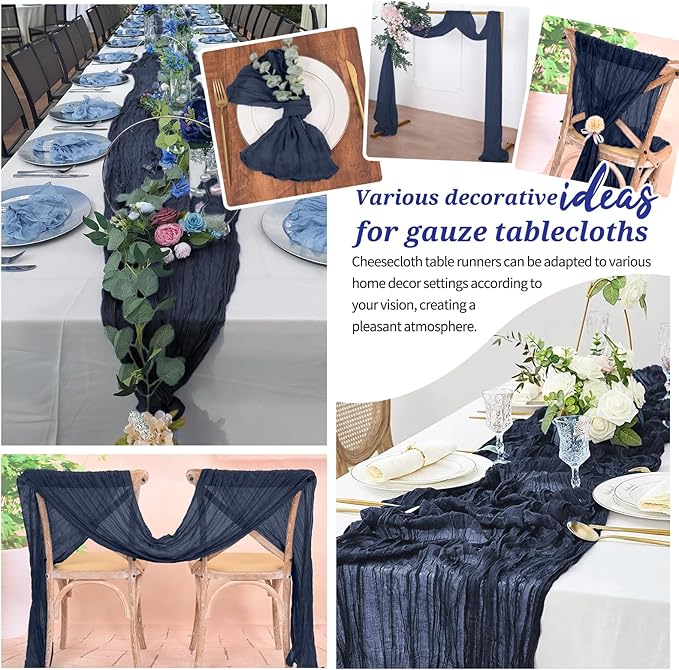 20 Pack Cheesecloth Table Runner Navy Blue, Rustic Boho Gauze Fabric Table Runner Romantic Table Runner for Wedding, Festival, Birthday, Anniversary, Dinner and Outdoor Events (17.7 x 108 inch)