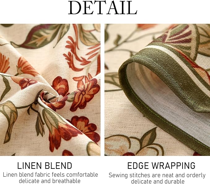 ISAENNE Designer Vintage Round Linen Tablecloth,Diameter 67"-Grace A | French Elegant Beautiful Durable Printed Table Cloth,Floral Pattern,Decoration,Heavyweight,Dining,Kitchen,Thanksgiving