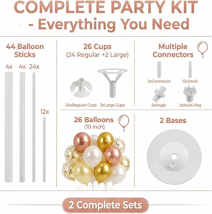 Balloon Column Stand Kit with Balloons, Base and Pole, Balloon Column Kit for Floor or Table Backdrop Decoration for Party Wedding Baby Shower Birthday Graduation (Rose Gold Metallic)
