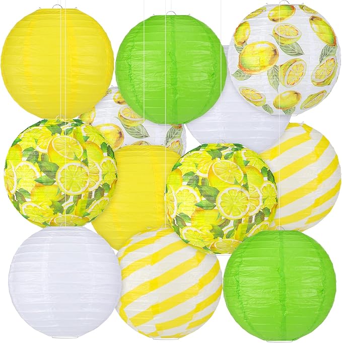 Panelee 12 Pcs Summer Lemon Party Decorations Paper Lanterns Round Hanging Lemon Paper Lanterns for Summer Fruit Party Decorations Supplies Indoor Outdoor