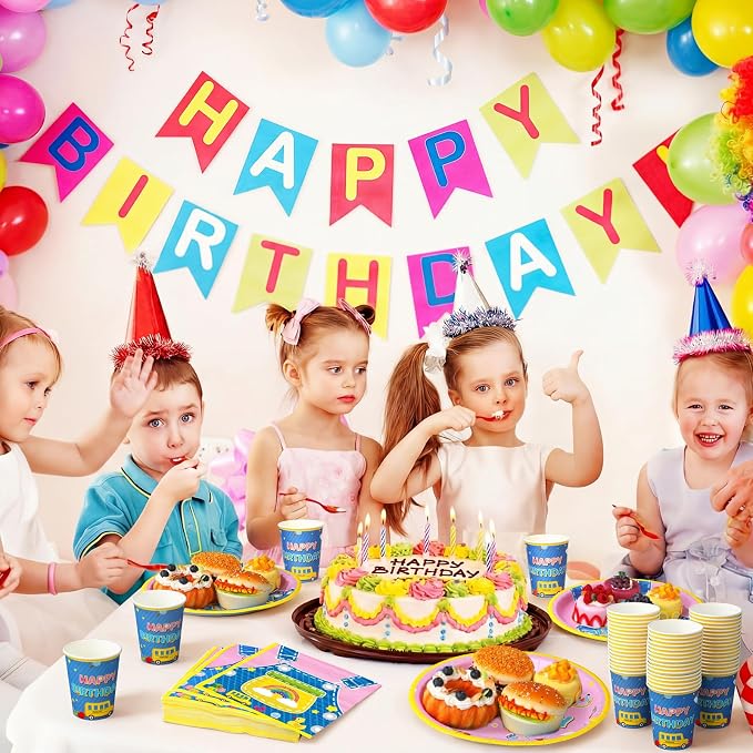 Vesici 150 Pcs Cartoon Birthday Oval Paper Plates and Napkins Set-serves 50, Cartoon Teacher Party Supplies 10'' x 12'' Large Disposable Heavy Duty Plate English Teacher Tableware for Birthday Party