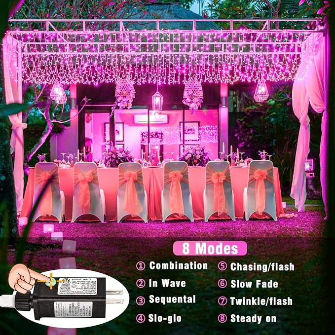 100 LED Pink String Lights Indoor Valentines Day Decorations, 33 FT Valentines Day Lights Waterproof with 8 Modes, Clear Wire Pink Fairy Lights Plug in for Valentine Day Wedding Party Bedroom Decor