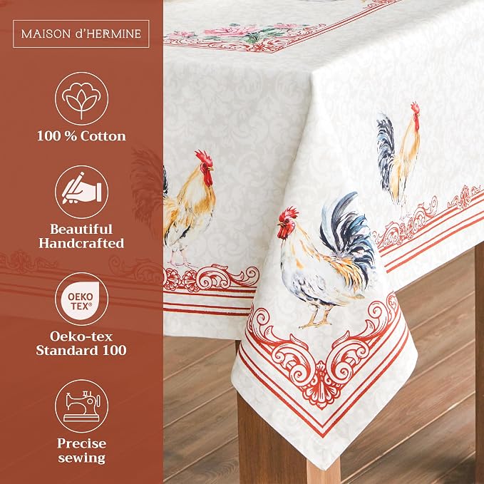 Maison d' Hermine Table Cloth Rectangle Table 100% Cotton 70 x 90 Inches Tablecloth Reusable Decorative for Dining Kitchen Room Farmhouse Party Home Hotel Restaurant Spring Summer - Campagne