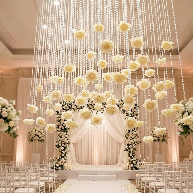 Norme 16pcs 31.4 Inch Wedding Rose Hanging Garland Crystal Beaded String Garland Artificial Rose Flower Decor for Wedding Engagement Bridal Shower Party Valentine's Day Party Decorations