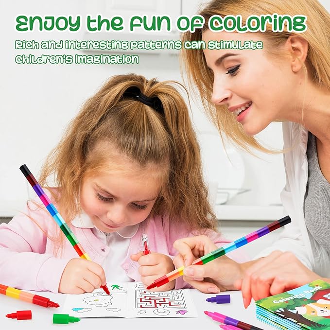BenLouis 24 Farm Animals Mini Coloring Books Kids with 24 Stacking Crayons Barn Party Favors Activity Books Bulk for Kids Farm Cow Horse Birthday Goodie Bag Gift Stuffer Classroom Reward