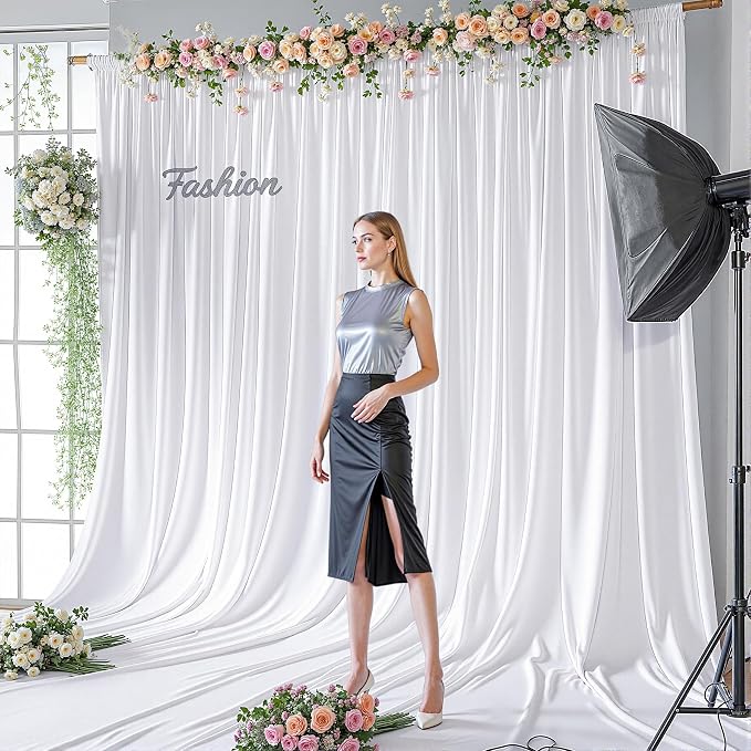 50ft x 15ft White Backdrop Curtain Panels for Weddings - Wrinkle-Free Polyester Photo Drapes for Birthday Party, Photography Background, Stage Decor
