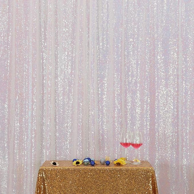 Eternal Beauty White Iridescent Sequin Backdrop, 6x8 Ft Glitter Background Curtains for Shimmer Photography Party Wedding Birthday Back Drop Decor
