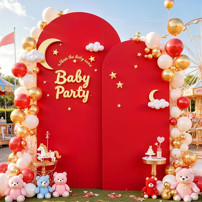 Red Arch Cover 2 Set-7.2 and 6ft Red Arch Backdrop Cover Spandex Fitted Christmas Arch Stand Covers Stretchy Backdrop for Birthday Party Baby Shower Bridal Shower Wedding Banquet Photo Background